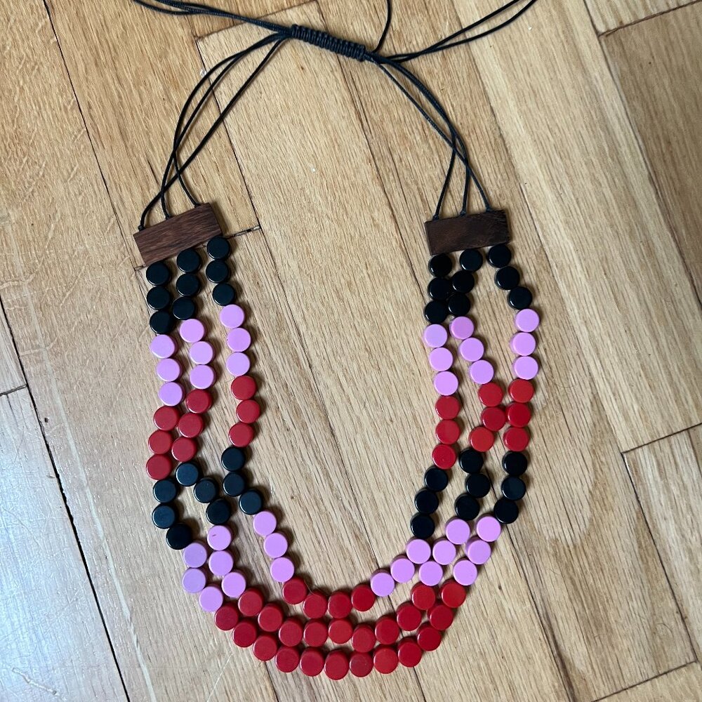 Boho Chic Multistrand Statement Necklace - Colorful Flat Beads - 12 inches long